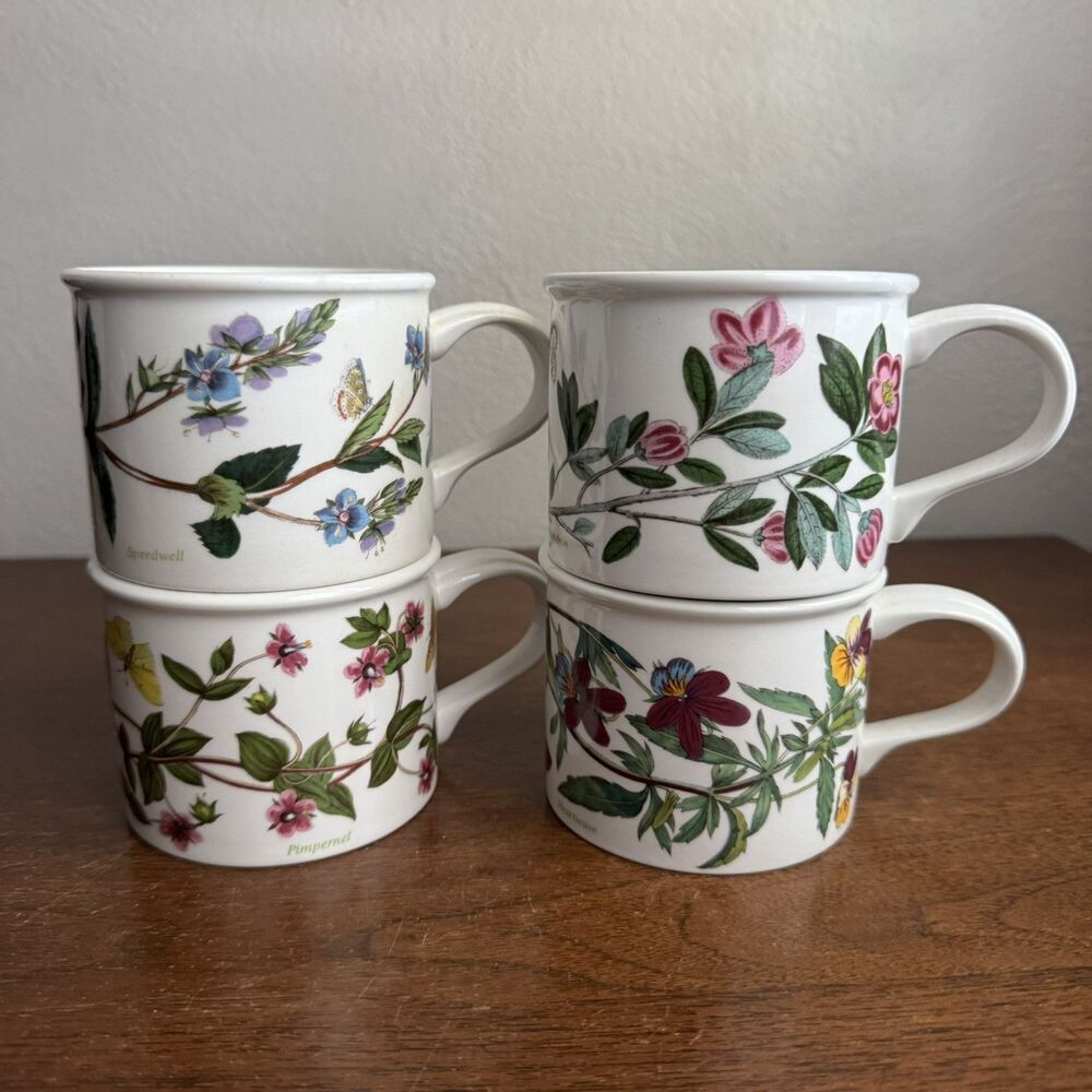 Portmeirion Botanic Garden Coffee Tea Cup Short 2.5" Lot of 4 Assorted Floral